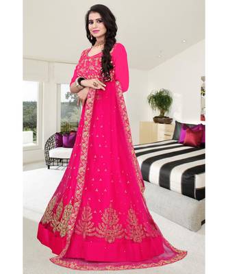 Pink Colored Partywear Designer Embroidered Net With Malay Satin Material Cancan  Lehenga Choli 2