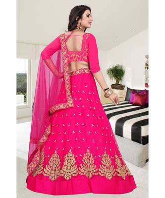 Pink Colored Partywear Designer Embroidered Net With Malay Satin Material Cancan  Lehenga Choli 3