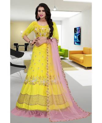 Yellow Colored Party Wear Cancan Lehenga Choli  1
