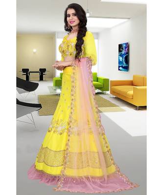 Yellow Colored Party Wear Cancan Lehenga Choli  2