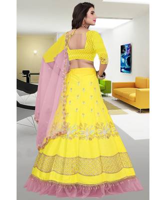Yellow Colored Party Wear Cancan Lehenga Choli  3