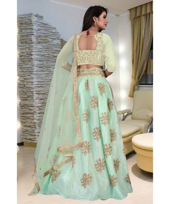 Unique Olive Green Colored Embroidery Work Party Wear Designer Net with Raw Silk  Cancan Lehenga Choli 3