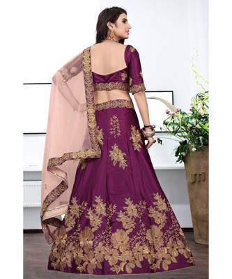 Magenta Colored Partywear Designer Embroidery Work Silk material  Cancan Lehenga Choli 1