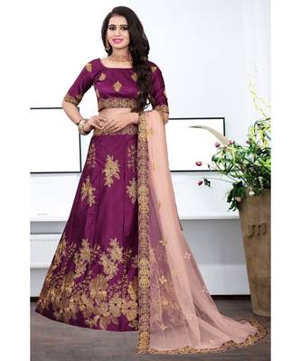 Magenta Colored Partywear Designer Embroidery Work Silk material  Cancan Lehenga Choli 2