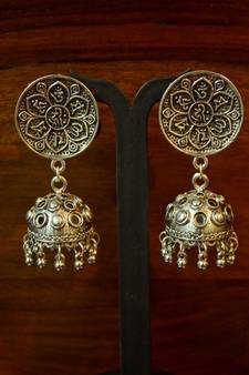  Designer oxidised silver jhumkas for wedding