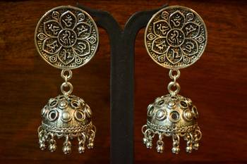  Designer oxidised silver jhumkas for wedding 2