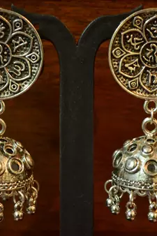  Designer oxidised silver jhumkas for wedding