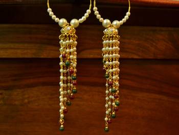 Designer Long Dangler Pearl Hoop Earrings for Wedding 2
