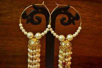 Designer Long Dangler Pearl Hoop Earrings for Wedding 3