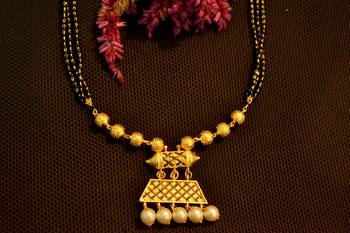 Designer 3 Black Beaded Line with Gold Plated Pendant Mangalsutra 1