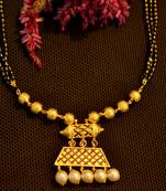 Designer 3 Black Beaded Line with Gold Plated Pendant Mangalsutra