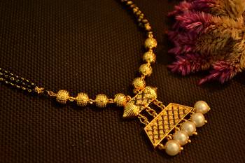 Designer 3 Black Beaded Line with Gold Plated Pendant Mangalsutra 2