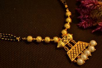 Designer 3 Black Beaded Line with Gold Plated Pendant Mangalsutra 3