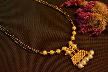 Designer 3 Black Beaded Line with Gold Plated Pendant Mangalsutra 4