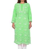 Lavangi Lucknow Chikankari Tepchi Work Chiffon Kurti (Light Green)