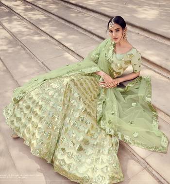 Light-green sequins net semi stitched lehenga 3