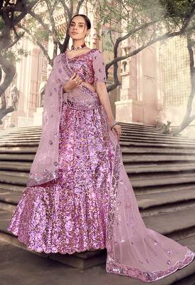 Lilac sequins net semi stitched lehenga 1