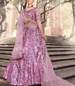 Lilac sequins net semi stitched lehenga