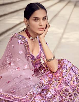 Lilac sequins net semi stitched lehenga 3