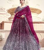 Wine sequins net semi stitched lehenga