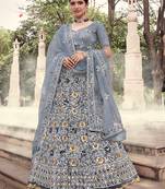 Grey sequins net semi stitched lehenga