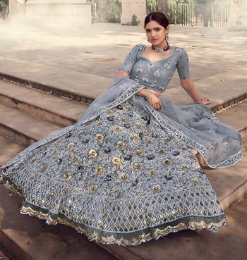 Grey sequins net semi stitched lehenga 2