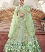 Light-green sequins net semi stitched lehenga