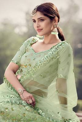 Light-green sequins net semi stitched lehenga 3