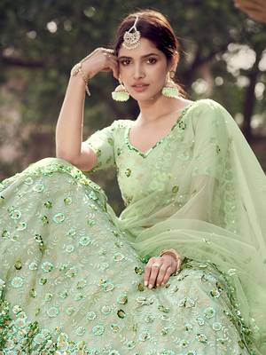 Light-green sequins net semi stitched lehenga 4