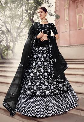 Black sequins net semi stitched lehenga 1