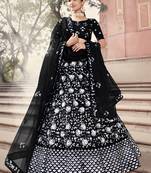 Black sequins net semi stitched lehenga