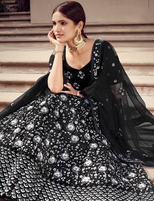 Black sequins net semi stitched lehenga 2