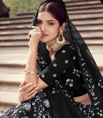Black sequins net semi stitched lehenga 3