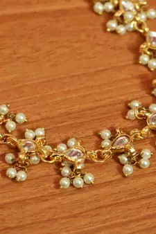 White Pearl and Kundan Studded Yellow Gold Wedding Necklace