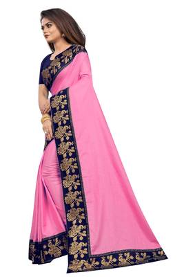 Pink Vichitra Silk Jacquard Lace saree With Blouse Piece. 2