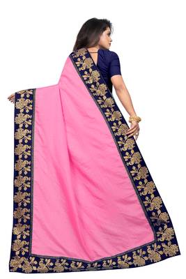 Pink Vichitra Silk Jacquard Lace saree With Blouse Piece. 3