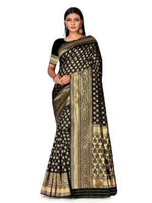 Mehrang Black Woven Banarasi Silk Saree with Blouse  1