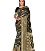 Mehrang Black Woven Banarasi Silk Saree with Blouse 