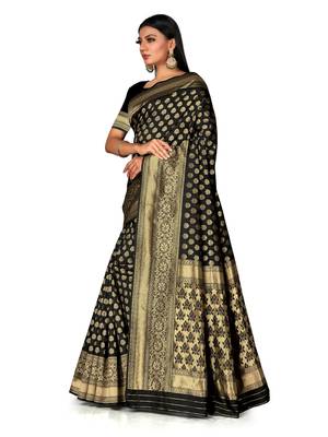 Mehrang Black Woven Banarasi Silk Saree with Blouse  2
