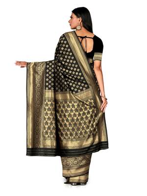 Mehrang Black Woven Banarasi Silk Saree with Blouse  3