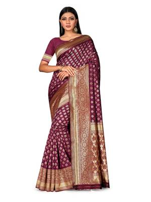 Mehrang Purple Woven Banarasi Silk Saree with Blouse  1