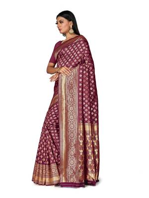 Mehrang Purple Woven Banarasi Silk Saree with Blouse  2
