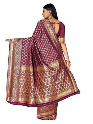 Mehrang Purple Woven Banarasi Silk Saree with Blouse  3