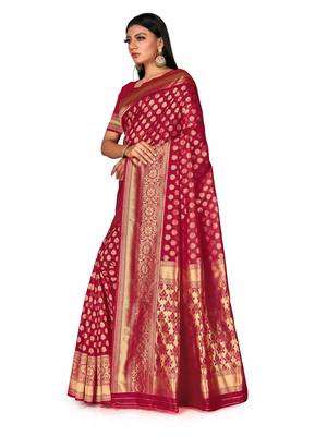 Mehrang Maroon Woven Banarasi Silk Saree with Blouse  1