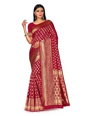 Mehrang Maroon Woven Banarasi Silk Saree with Blouse  2