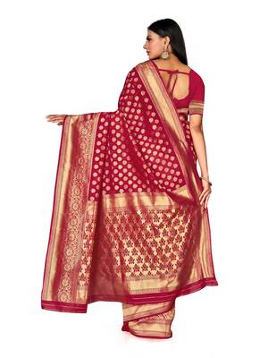 Mehrang Maroon Woven Banarasi Silk Saree with Blouse  3