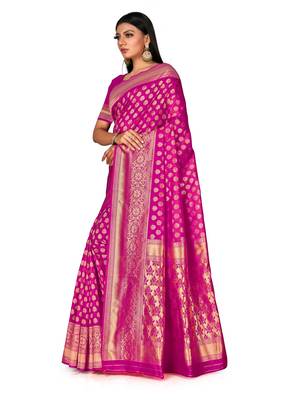 Mehrang Pink Woven Banarasi Silk Saree with Blouse  2