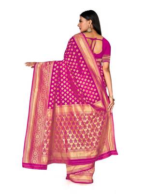 Mehrang Pink Woven Banarasi Silk Saree with Blouse  3
