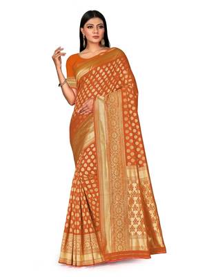 Mehrang Orange Woven Banarasi Silk Saree with Blouse 1