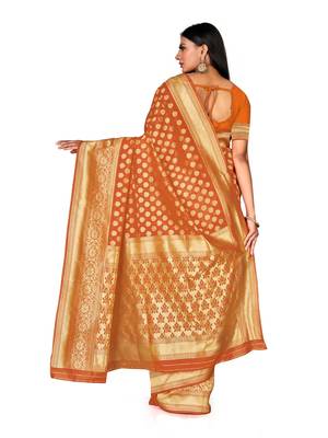 Mehrang Orange Woven Banarasi Silk Saree with Blouse 2